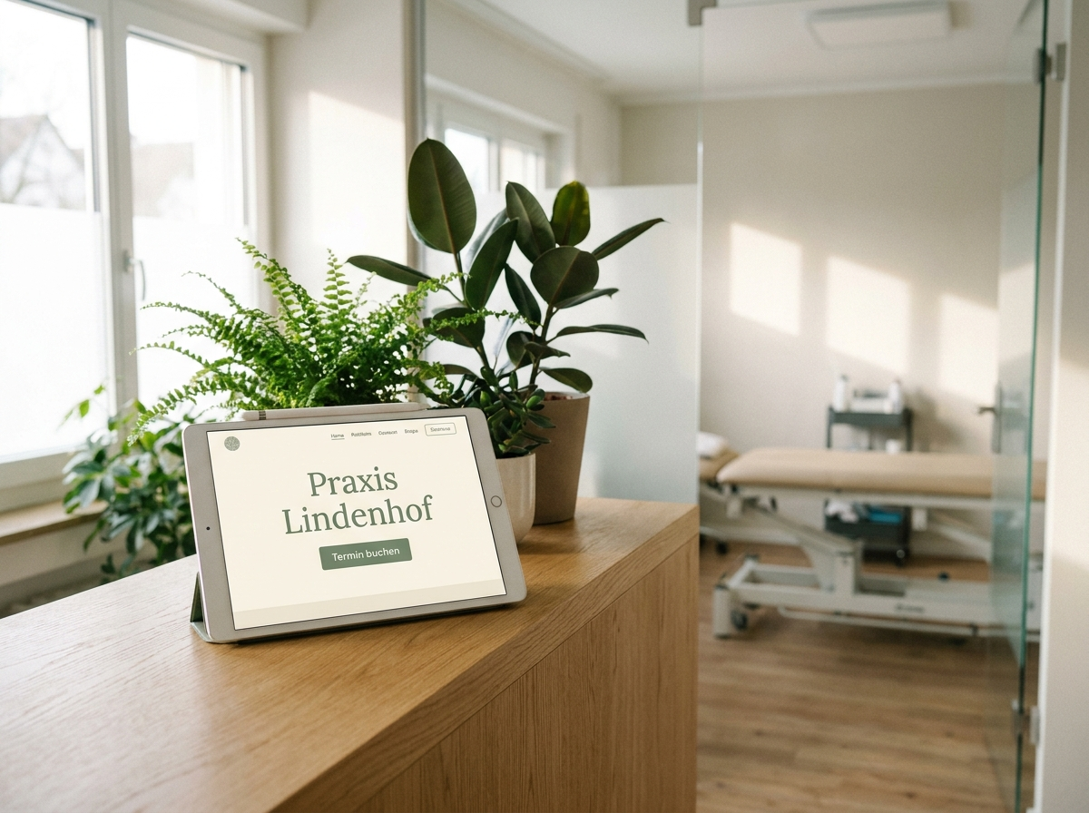 Praxis Lindenhof — Website mit Terminbuchung auf einem Tablet